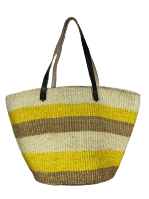 Yellow, Beige And Off White Striped Basket