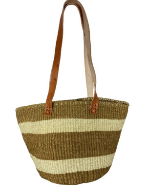 Tote Basket - Beige & White Striped Tote Basket - Beige & White Striped