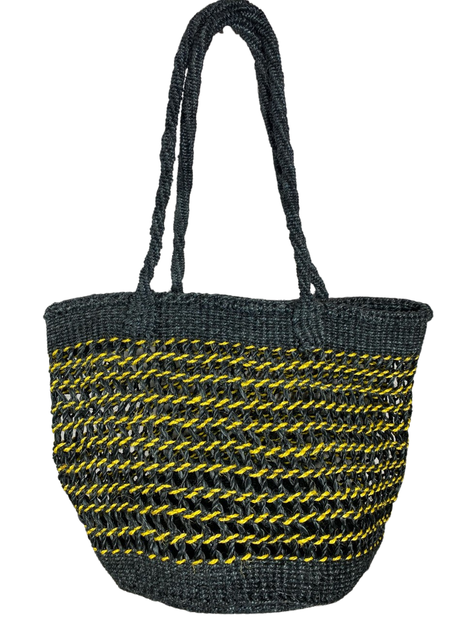 Yellow & Black Netted Open Weave Tote Basket