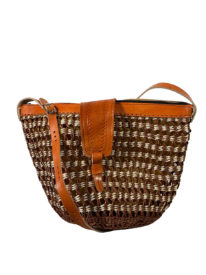 Brown & White Open Weave Tote Basket