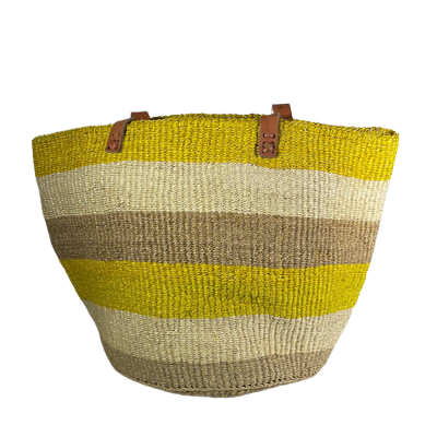Yellow, Beige & White Striped Basket