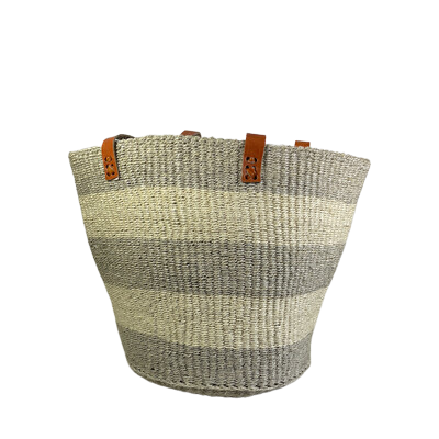 Grey & White Striped Basket