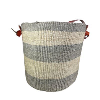Grey And White Striped Basket