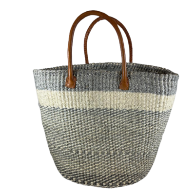 Grey Checkered with White Band Basket