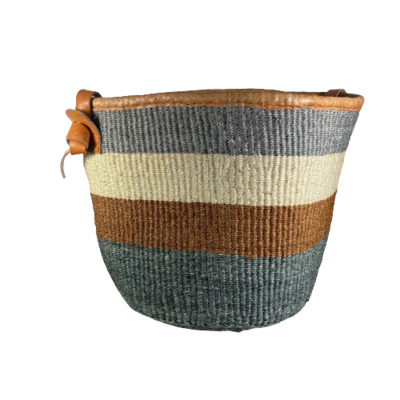 Grey, Beige & Brown Striped Long Handle Basket