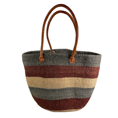 Grey, Brown & Tan Striped Basket