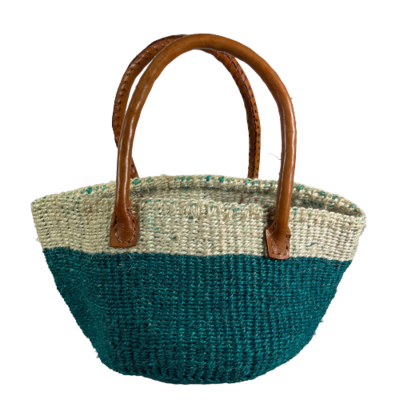 Teal With White Band Floor Basket