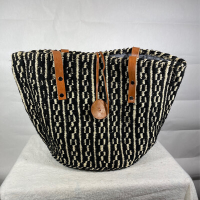 Black With White Stripe  Basket With Closure