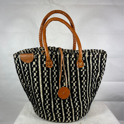 Black With White Stripe  Basket With Closure 