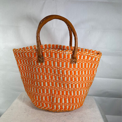 Orange With White Stripe Tote  Basket