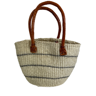 White With Grey Lines Tote Basket