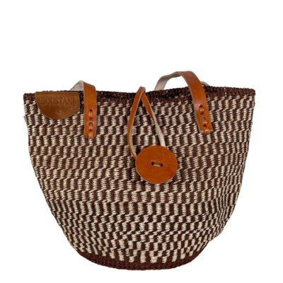 Brown Checkered With Closure Tote Basket