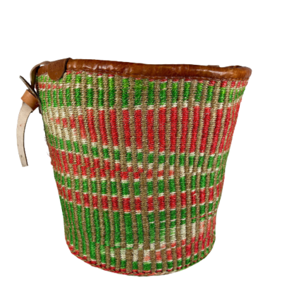 Green, Red, Beige, And Cream Striped Basket