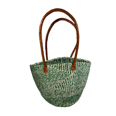 Green Variegated And White Stripe Tote Basket