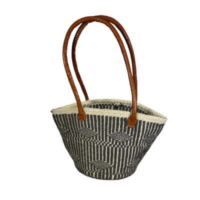 Charcoal Grey And White Stripe Tote Basket