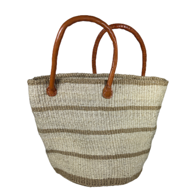 Beige And Off White Striped Basket