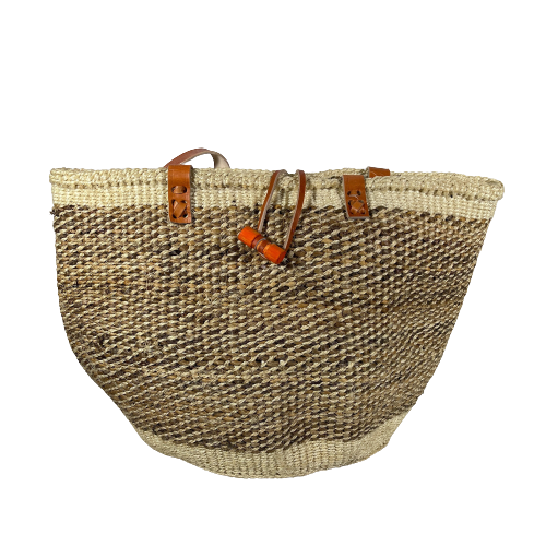 Beige & White Striped Tote Basket