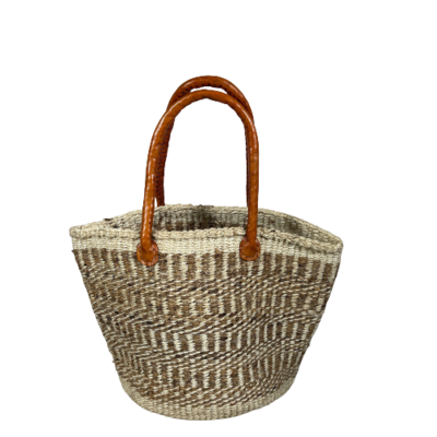 Beige & White Striped Tote Basket