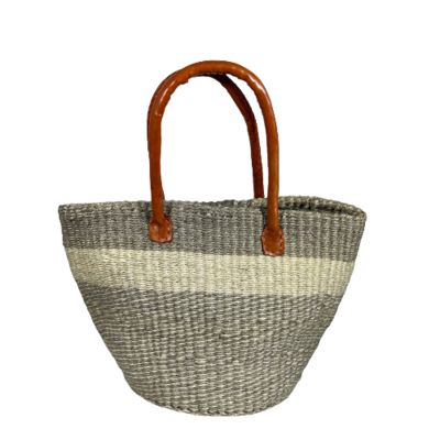 Checkered Grey And White Tote Basket