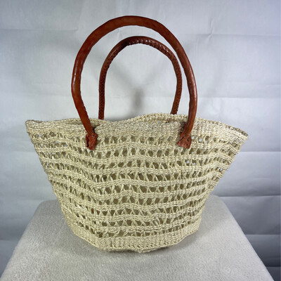 Off White Open Weave Tote Basket