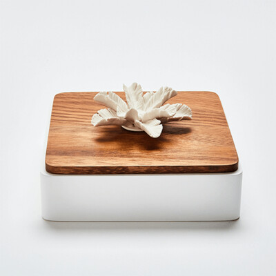 LUXOR | Decoratieve houten kist versierd met een porseleinen palmbloem