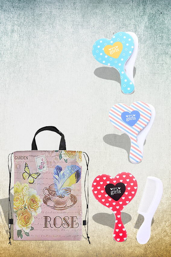 3Piece BacktoSchool Accessory Set Rose Backpack, Mirror & Comb
