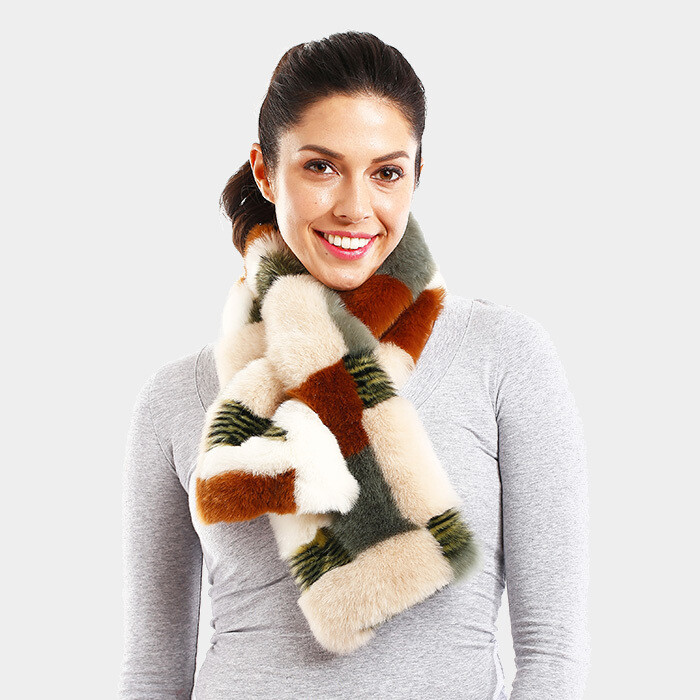 FAUX FUR SCARF COLOR BLOCK Shop Nikus Jewelry DesignsNikus