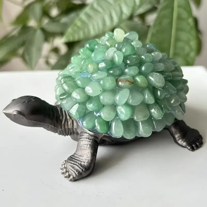 CRYSTAL TURTLE FIGURINE WITH AVENTURINE STONES