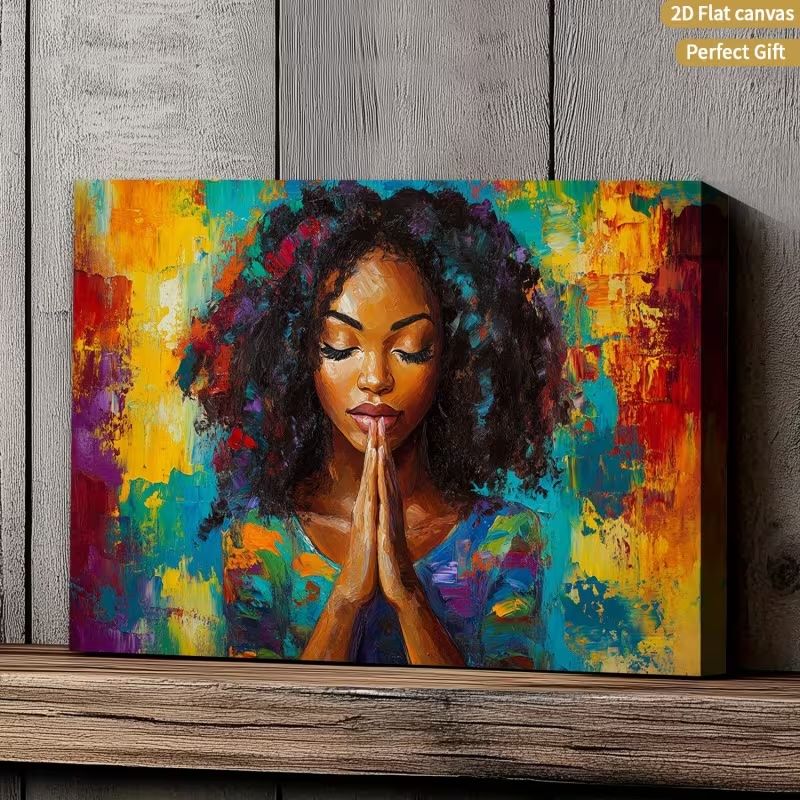FRAMED CANVAS OF BLACK WOMAN PRAYING