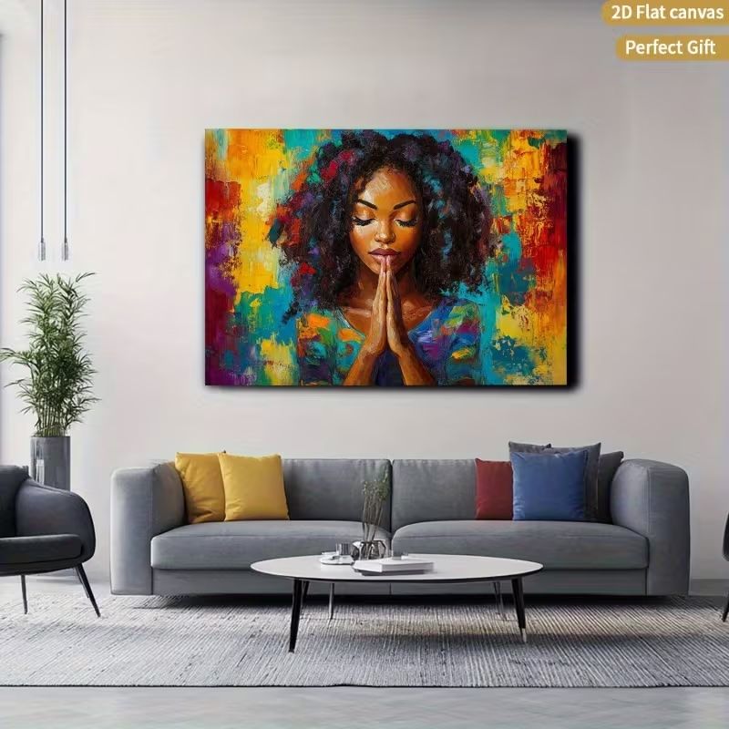 FRAMED CANVAS OF BLACK WOMAN PRAYING