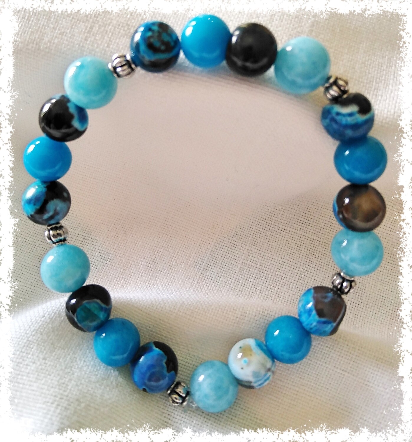 Pulseira Pedras Jade, Ágata Olho de Dragão e Água Marinha