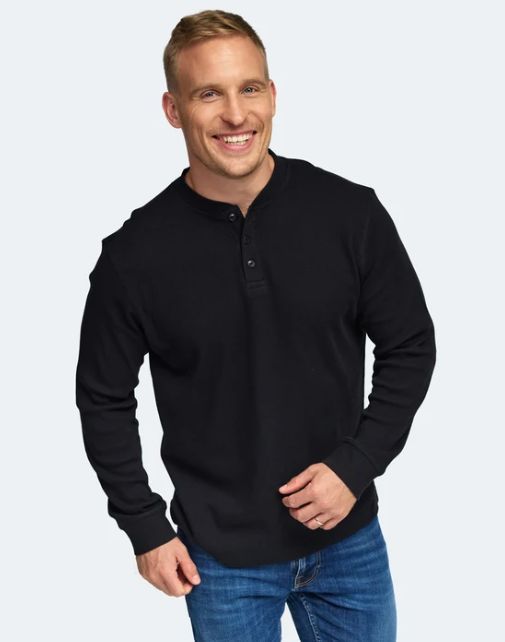 Switcher Herren Langarm Waffle Henley (mit Knöpfen) Shirt Sebastien