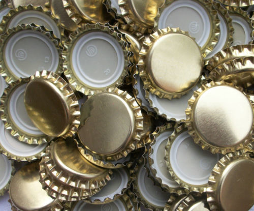 Gold Crown Metal Caps for Amber Beer Bottles