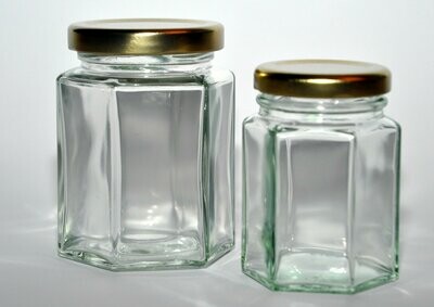 Glass Jars Mixed Pack - 36 x 8oz/190ml Hexagonal jars and 28 x 12oz/280ml Hexagonal jars with lids