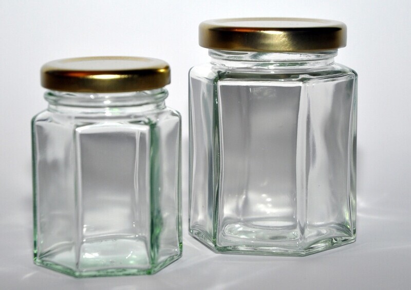 Glass Jars Mixed Pack - 24 x 4oz/110ml &amp; 36 x 8oz/190ml Hexagonal jars with lids
