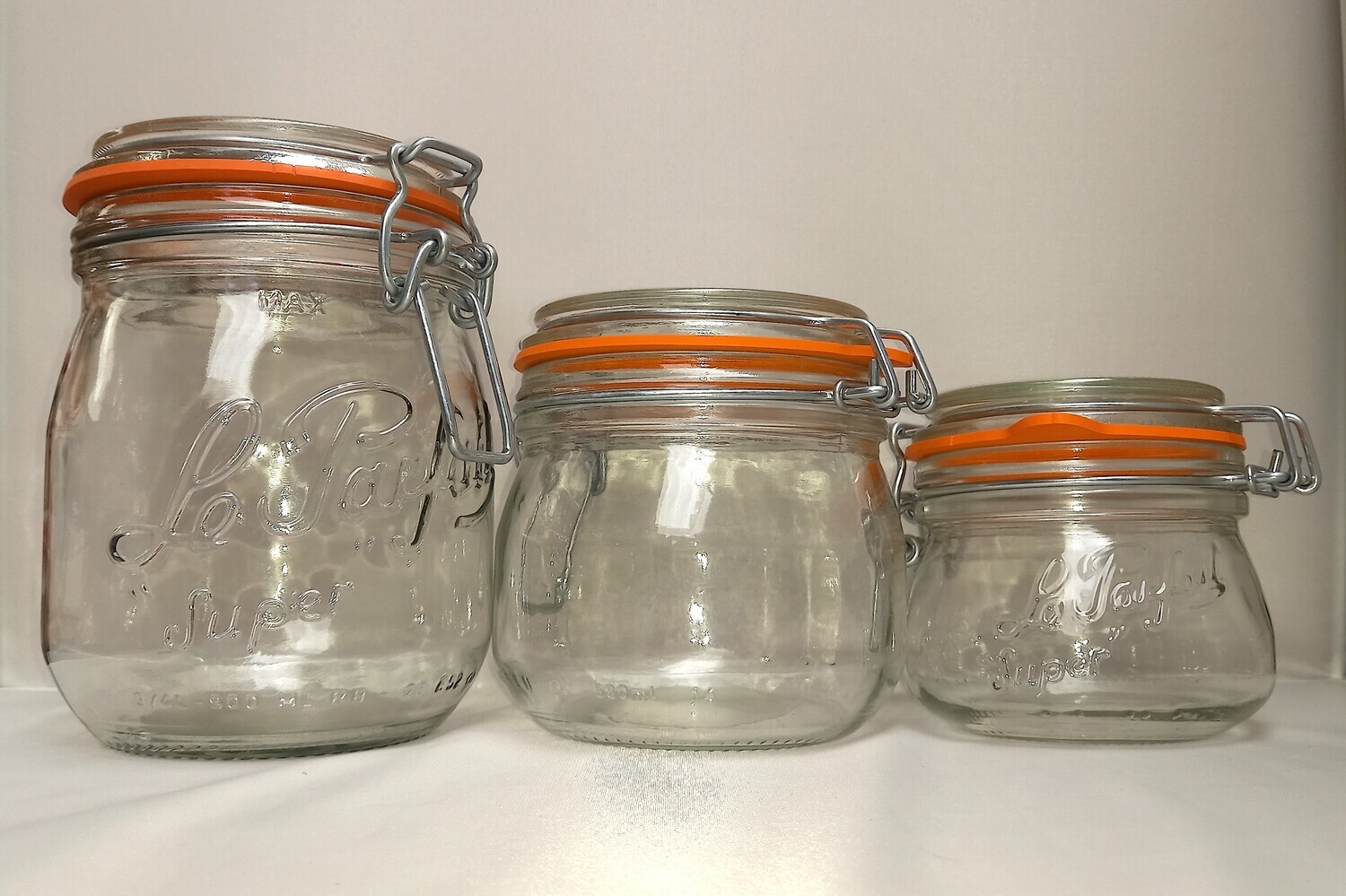 Glass Jars Mixed Pack - Le Parfait Clip Top Jars 250ml, 500ml &amp; 750ml