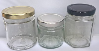 Glass Jars Mixed Pack (1 of each) 125ml Round Jars, 190ml Round Jars & 190ml Hexagonal Jars.