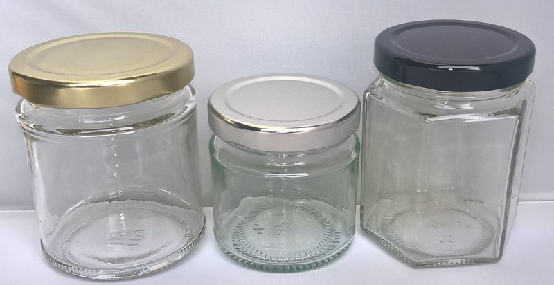 Glass Jars Mixed Pack (1 of each) 125ml Round Jars, 190ml Round Jars &amp; 190ml Hexagonal Jars.