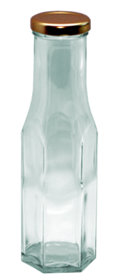 Sauce Bottles Glass Hexagonal - 250ml with Twist off Lids