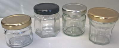 Sample Box 1oz & 1.5oz Mini Glass Jam Jars, 1.5oz Hexagonal & 1.5oz Bonne Maman Glass Jam Jars