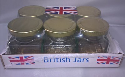 6 x 200ml 8oz Square Glass Jars with Gold Lids