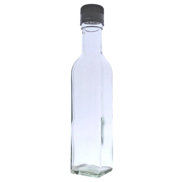 Glass Bottles Square 250ml Oil Sauce Marasca Bottles with Black 31.5mm TE Caps