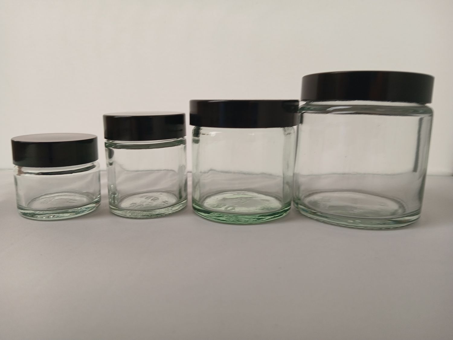 Sample Pack Cosmetic Ointment Clear Glass Jars 15ml, 30ml 60ml & 120ml with Black Lids