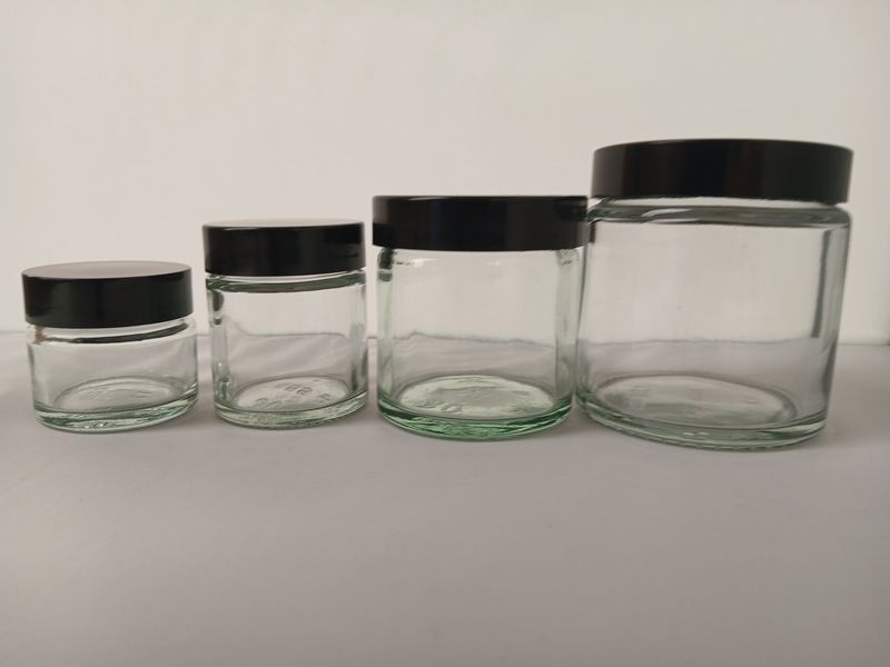 Sample Pack Cosmetic Ointment Clear Glass Jars 15ml, 30ml 60ml & 120ml with Black Lids