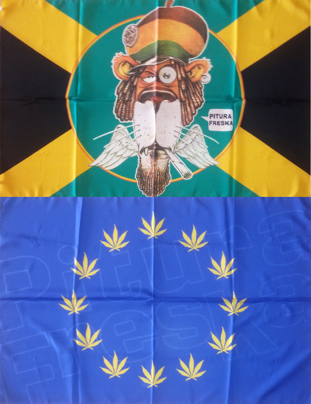 2 BANDIERE - PITURA FRESKA &quot;SAN MARLEY&quot; (artwork by Ciaci El Kinder) e &quot;EUROPA ANTIPROIBIZIONISTA&quot;