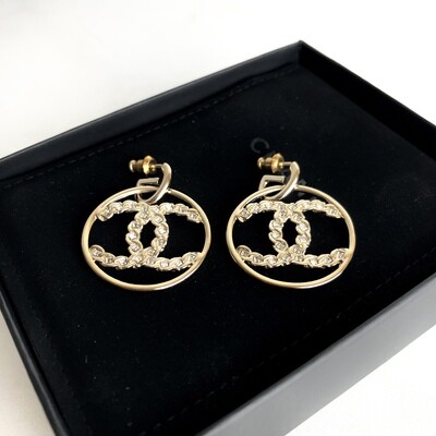 Chanel Hoops Crystal CC Earrings, New in Box WA001