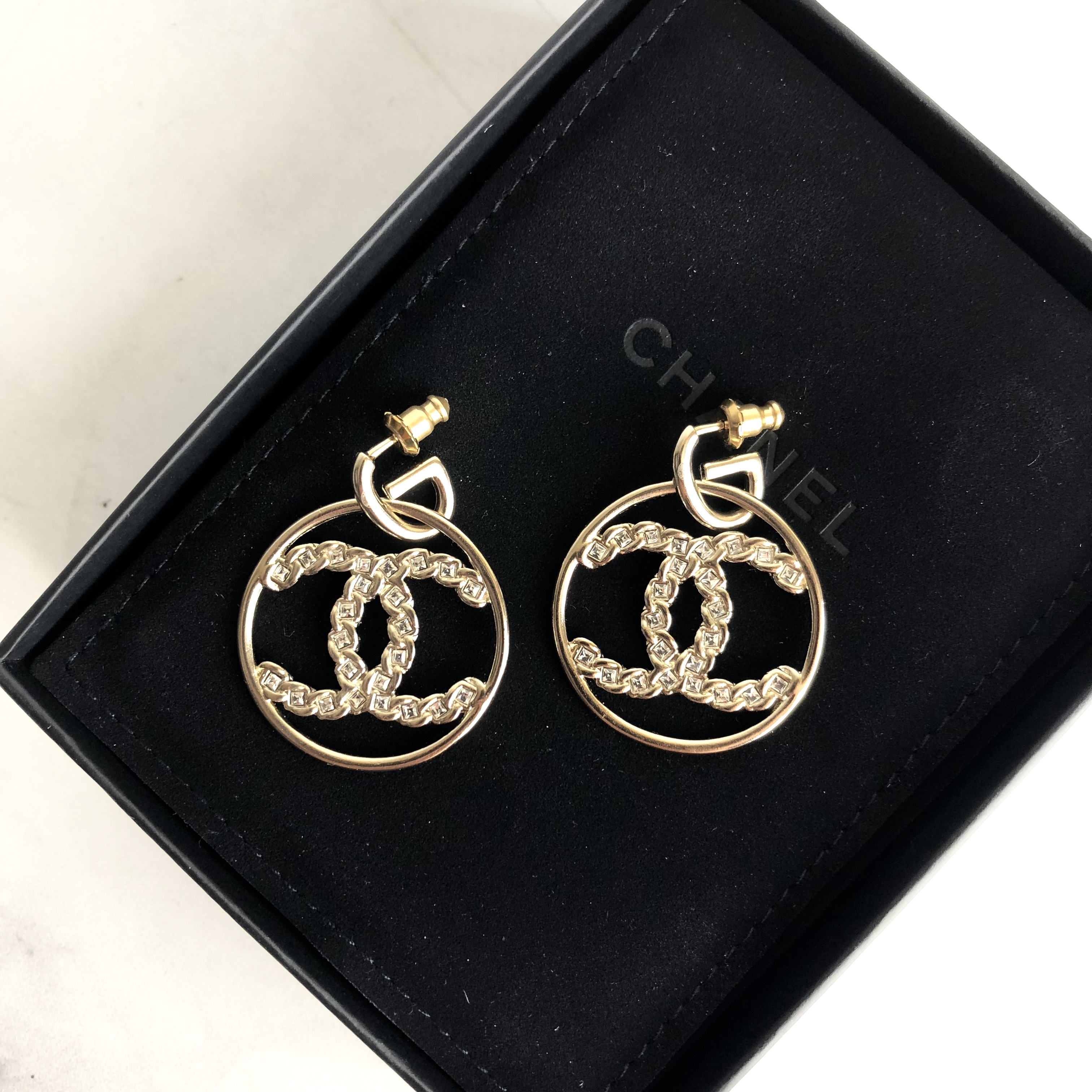 Chanel Hoops Small Crystal CC Earrings - Julia Rose Boston