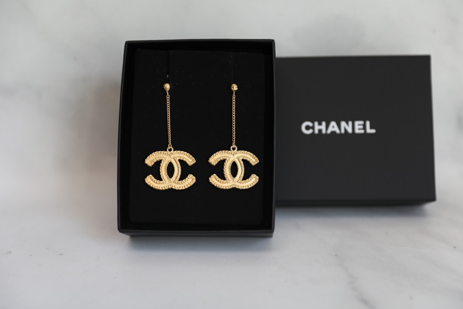 Chanel Earrings Ball with Drop CC, Golden, New in Box WA001