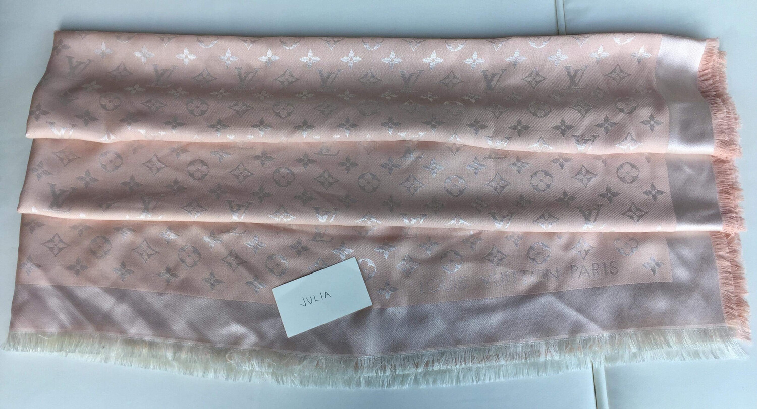 Louis Vuitton Monogram Shawl, Pink Denim, M72046 - No Box - With Blemish