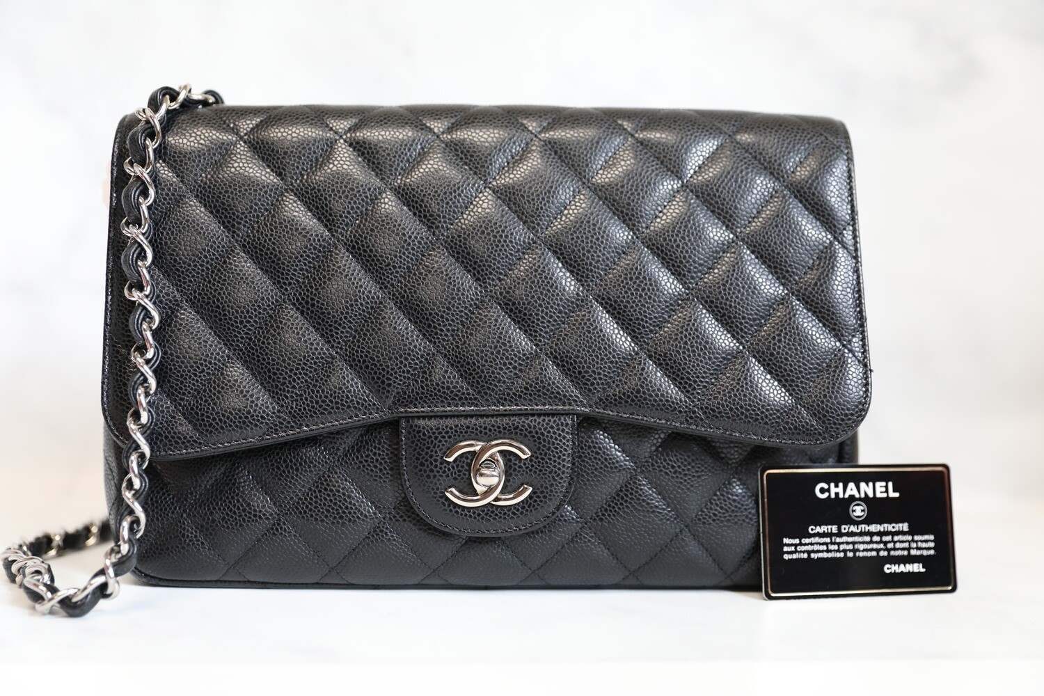 Chanel Classic Jumbo Single Flap Caviar Black with Silver Hardware